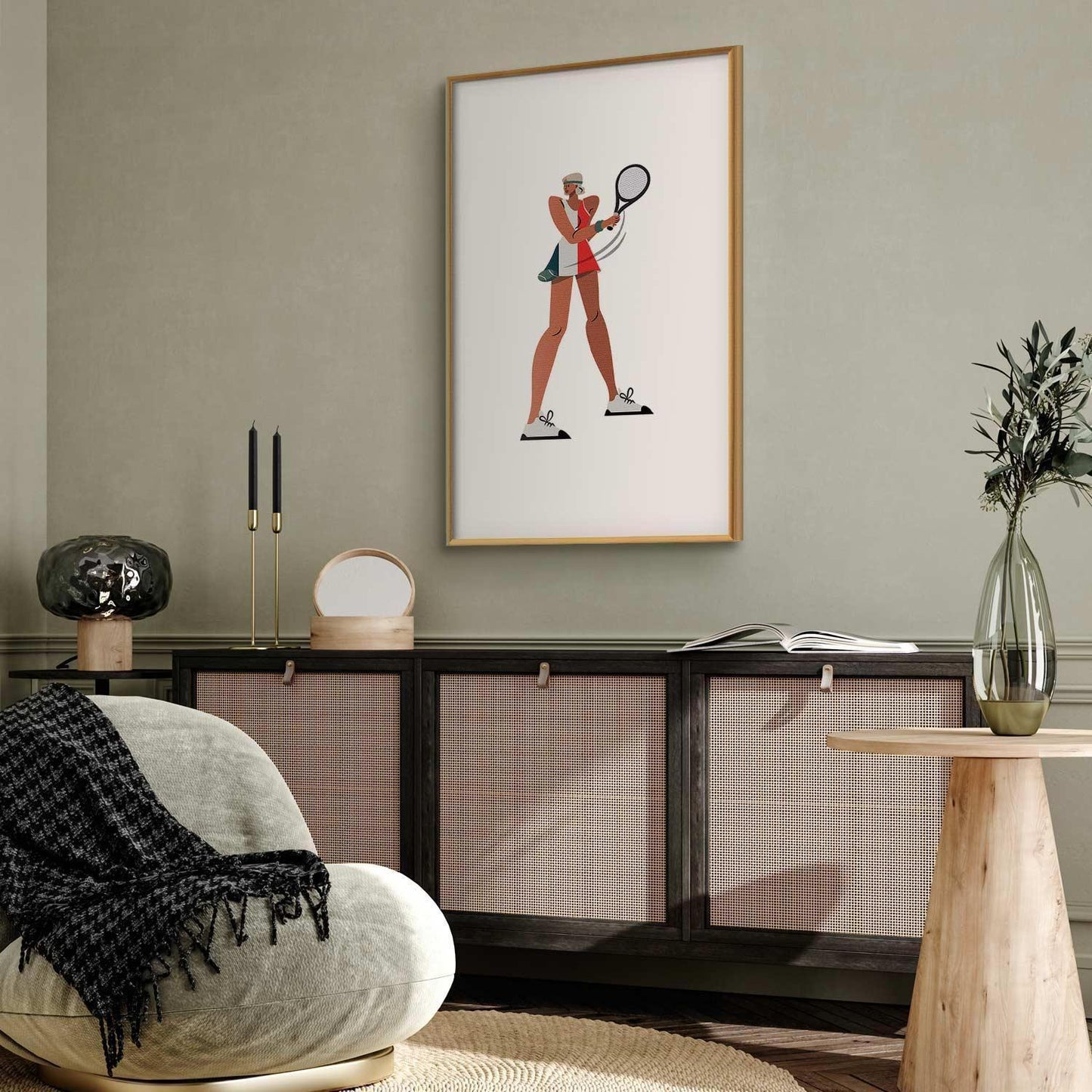 Poster - Tennis Player with a Racket on a White Background - Illustration