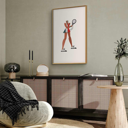 Poster - Tennis Player with a Racket on a White Background - Illustration