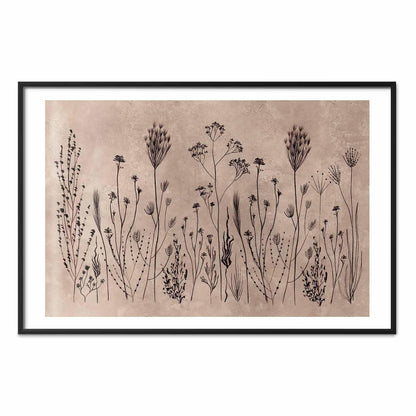 Poster - Field Flowers - black plants on a lime wash background