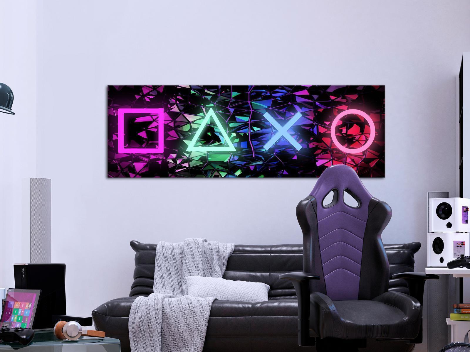 Leinwandbild - Fun Symbols (1 Part) Narrow on wall in modern room setting with gaming chair and sofa.