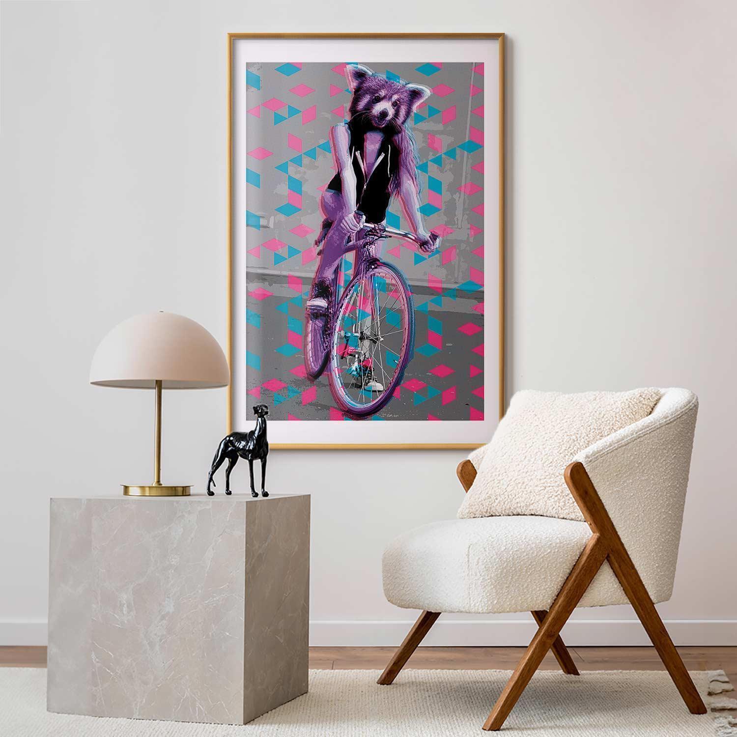 Poster - Raccoon on a Bicycle Artgeist
