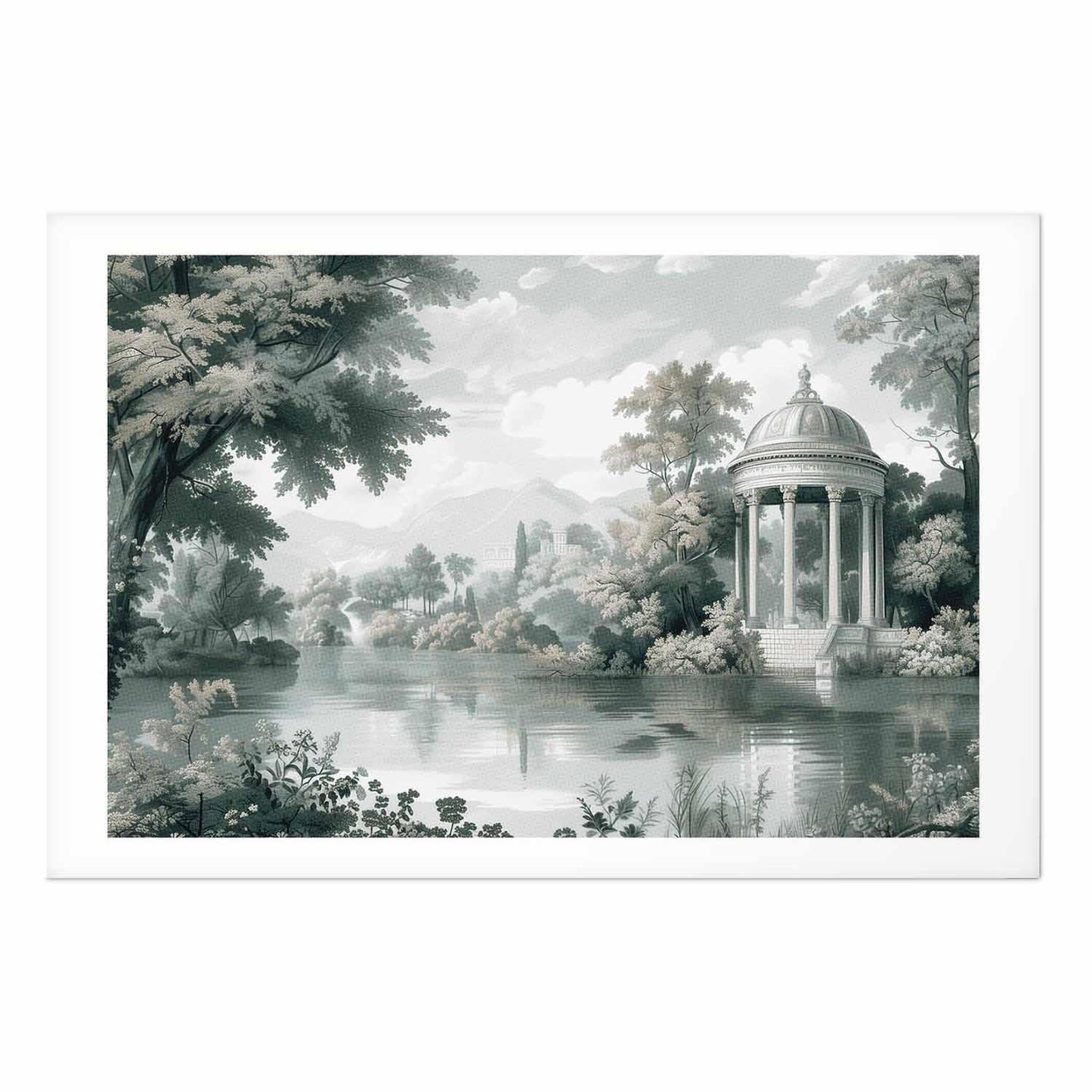 Poster - Landscape with a Park and Lake in Retro Greens