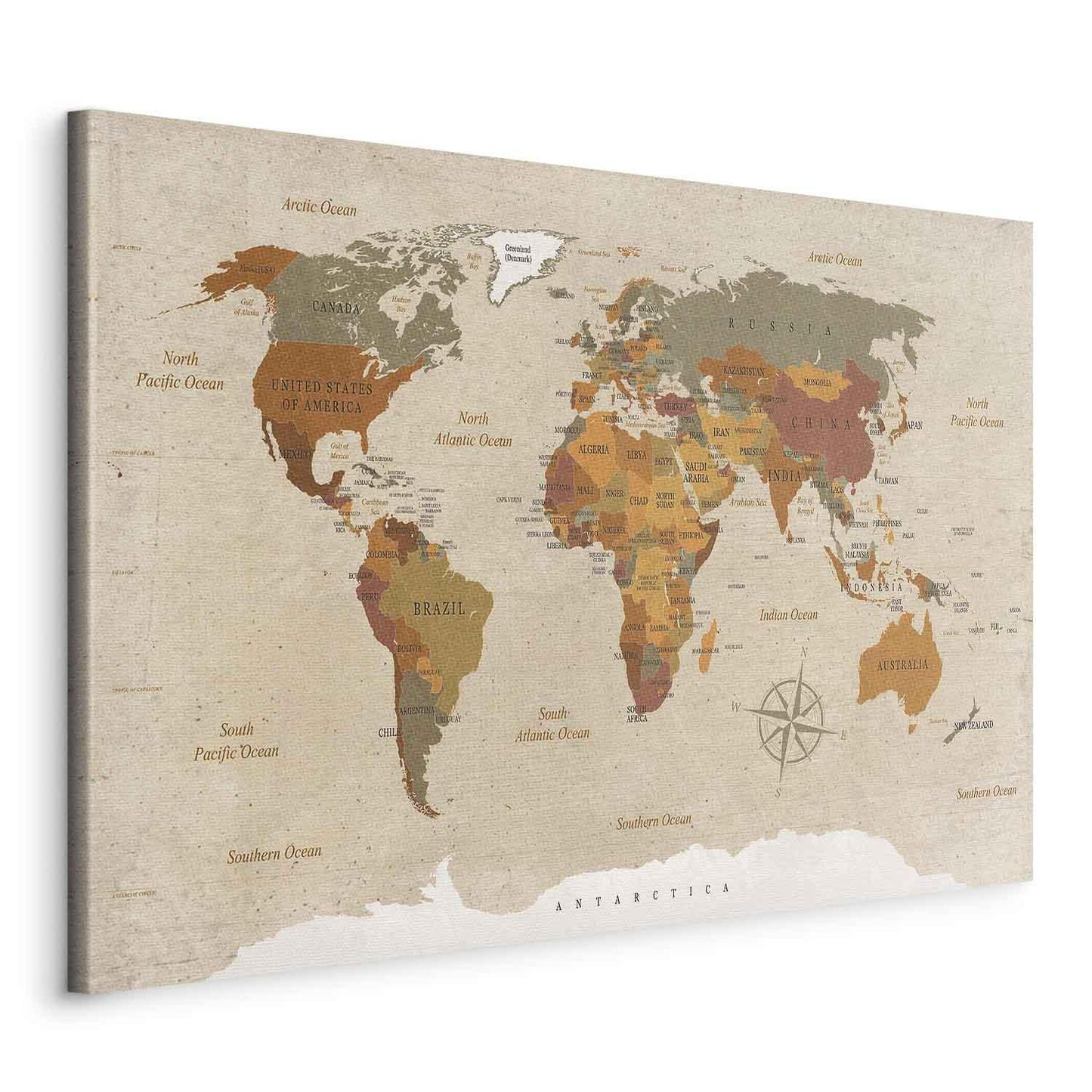 Leinwandbild - World Map: Beige Chic