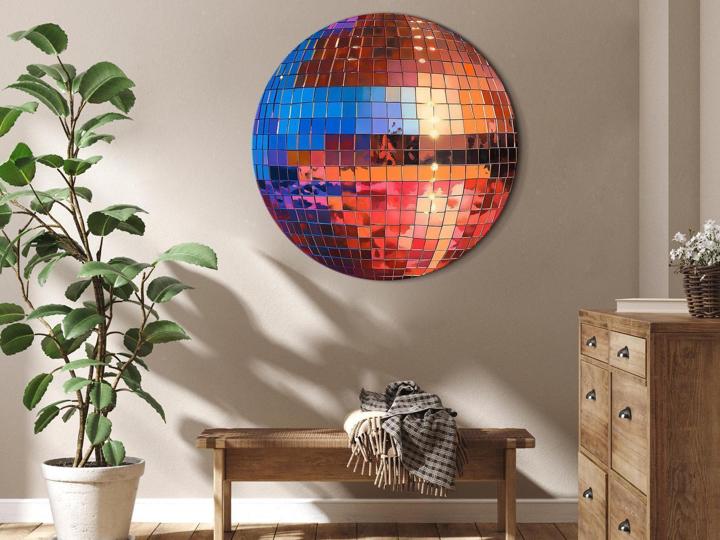 Rundes Bild - Old gold disco ball
