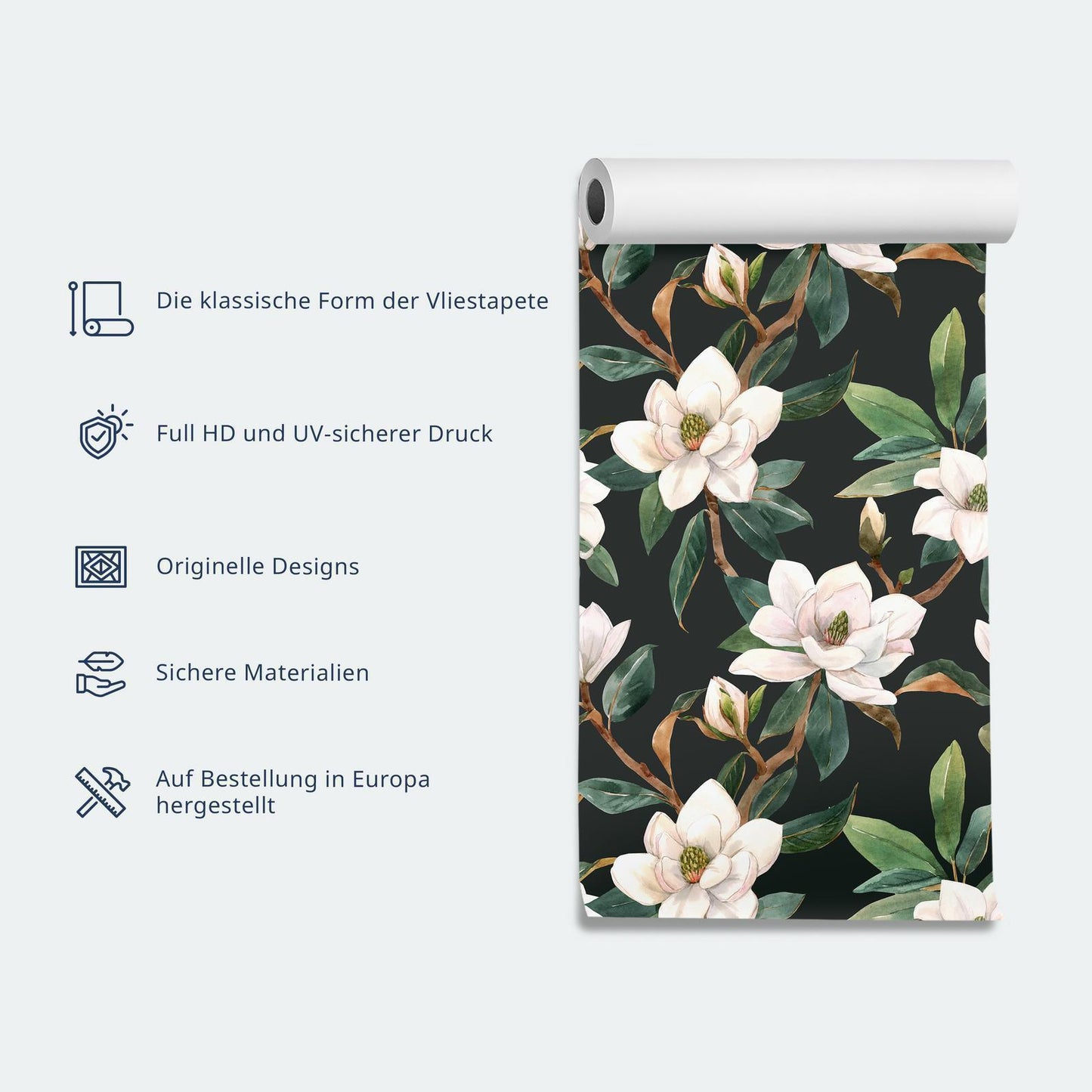 Tapete - Ornament with birds - silhouettes of cranes and peony flowers on a dark background