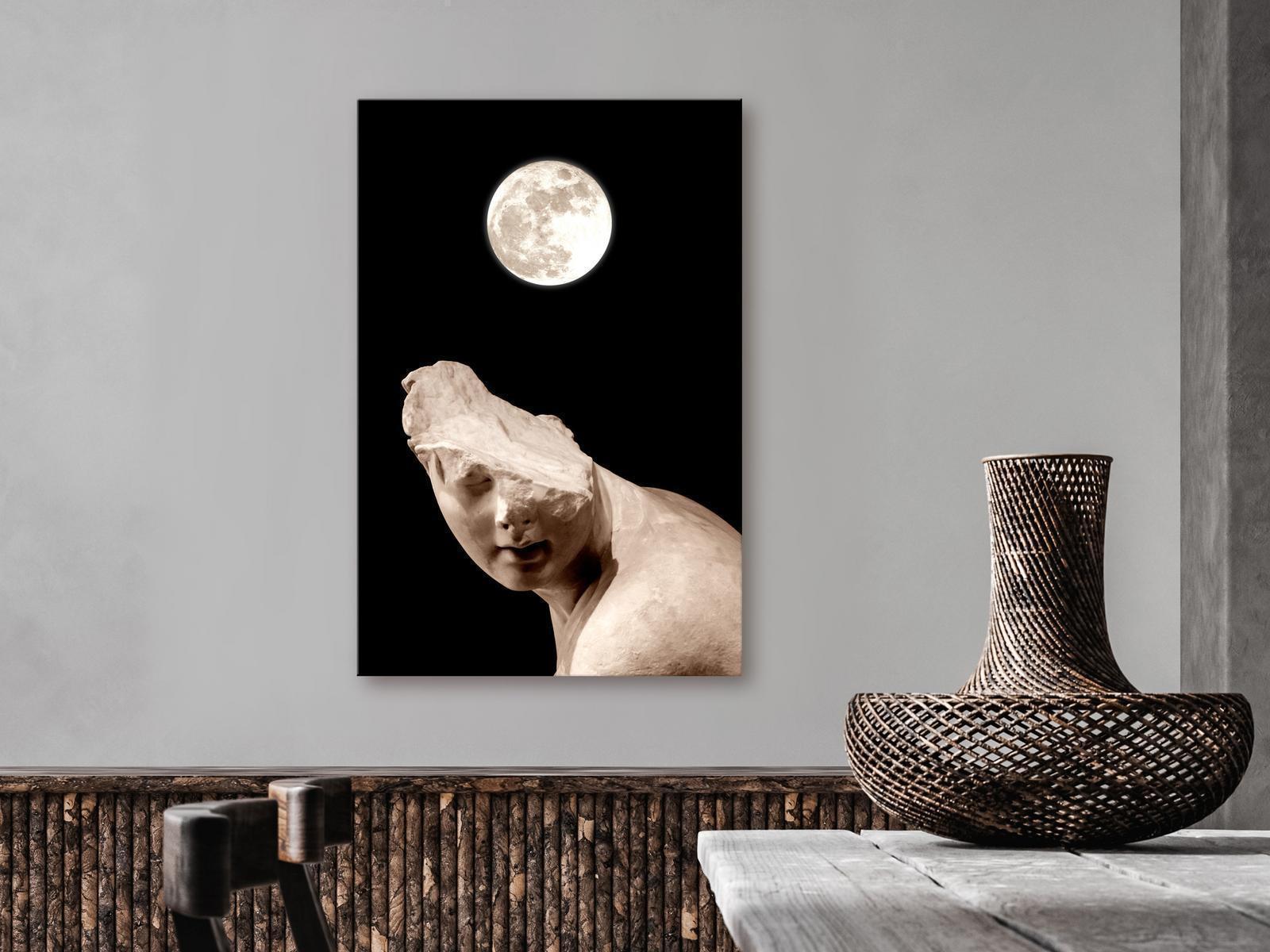 Leinwandbild - Moon and Statue (1 Part) Vertical Artgeist
