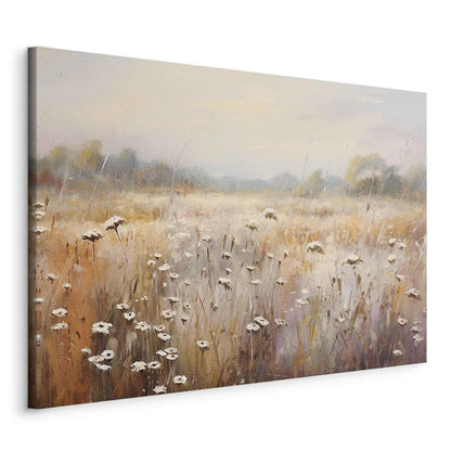 Leinwandbild - Impressionist meadow – field landscape in a pastel colour palette