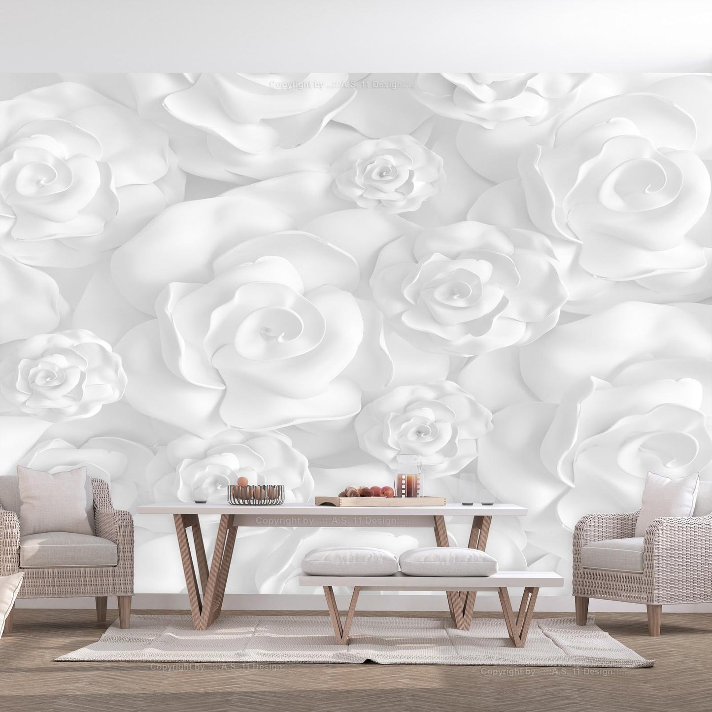 Fototapete „Plaster Flowers“ – Zarte Blumen auf verputztem Hintergrund