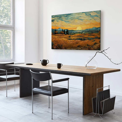 Leinwandbild - Impressionistic fields - painted golden landscape with fields of grain