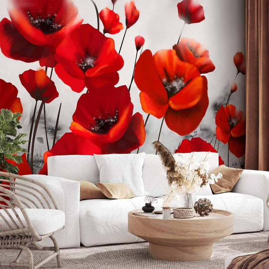 Fototapete „Mohn im Mondlicht“ – Magische Stimmung in Rot sawelt.eu