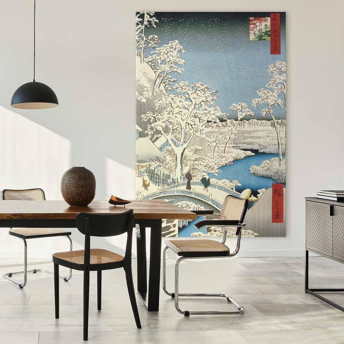 Wandbild XXL - Utagawa Hiroshige – Drum bridge and Setting Sun Hill at Meguro