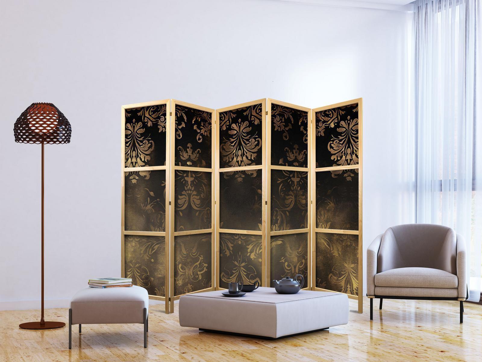 Japanischer Paravent - Floral Ornaments Carved in Delicate Sepia and Brown Shades Artgeist