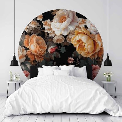 Runde Fototapete - Colourful flowers on a black background