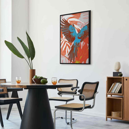 Leinwandbild - Exotic Wings - Parrot Among Abstract Leaf Patterns