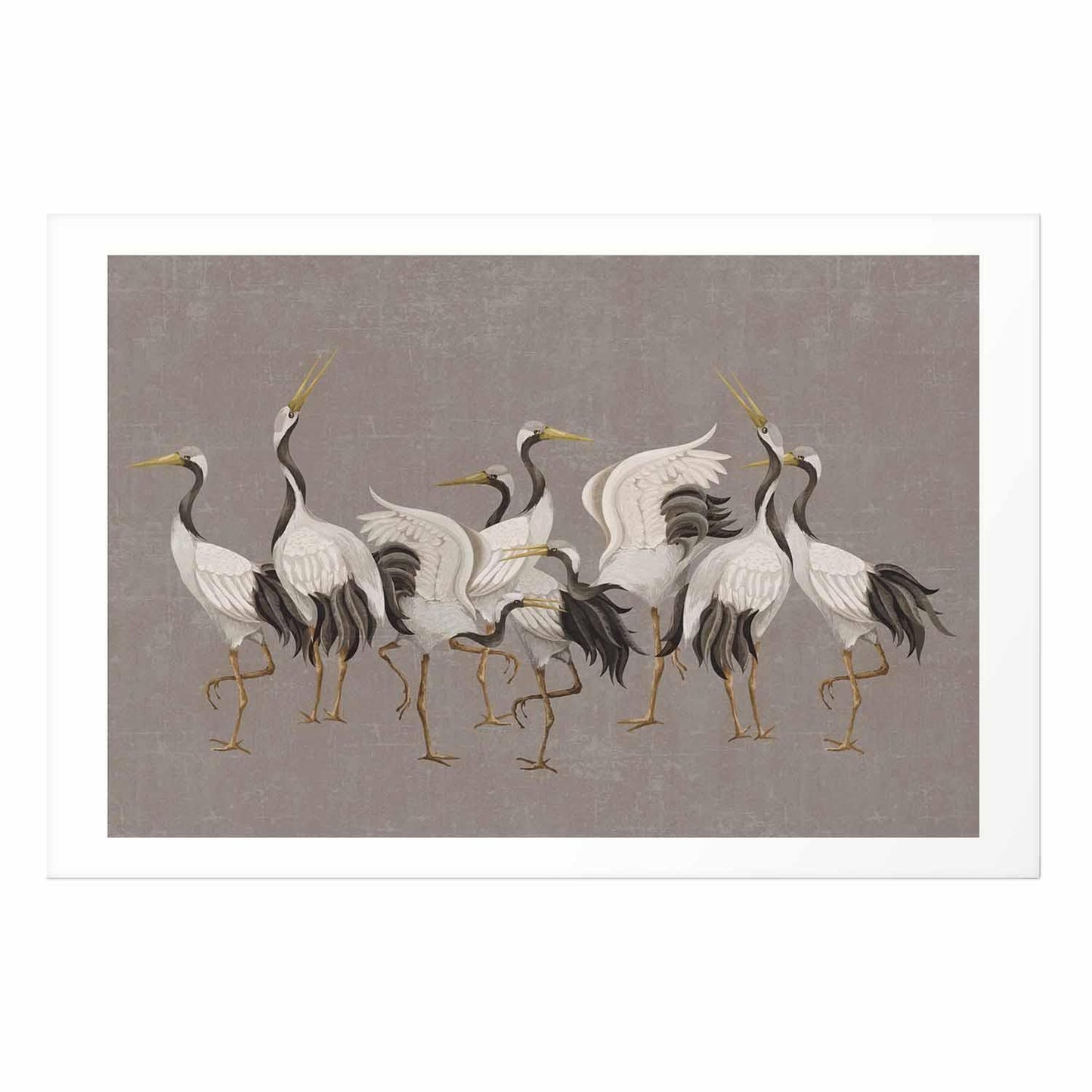 Poster - Crane Dance - light bird silhouettes on a warm-gray textured background