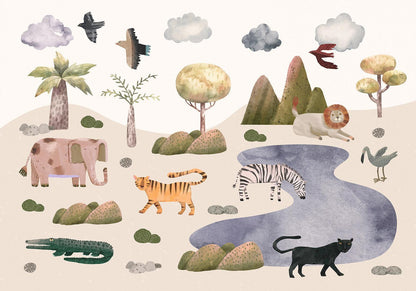 Fototapete - Africa for Toddlers - Savannah Animals in Pastel Colours Artgeist