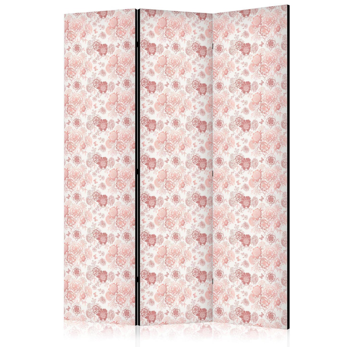 Paravent - Pink Blossoming - Flowers in Warm Colors on a White Background Artgeist