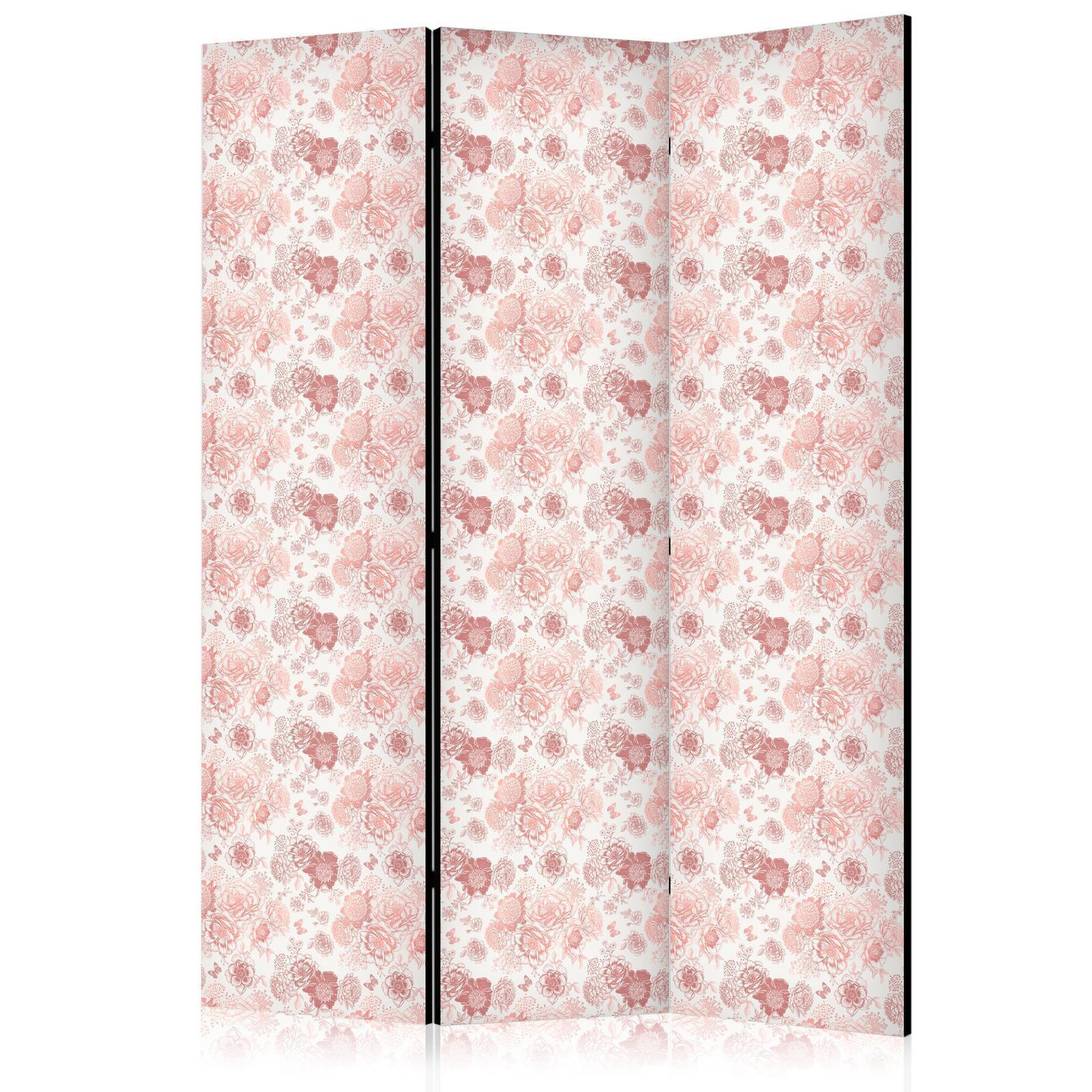 Paravent - Pink Blossoming - Flowers in Warm Colors on a White Background Artgeist