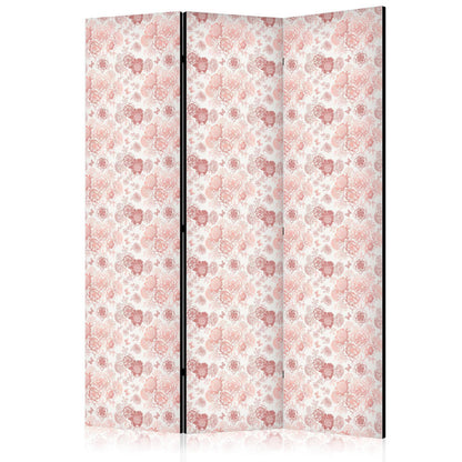 Paravent - Pink Blossoming - Flowers in Warm Colors on a White Background Artgeist