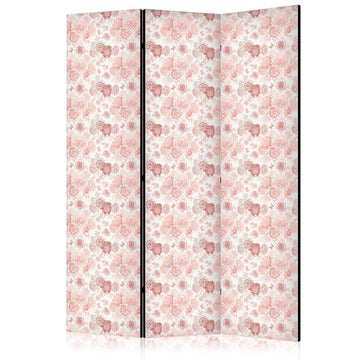 Paravent - Pink Blossoming - Flowers in Warm Colors on a White Background Artgeist