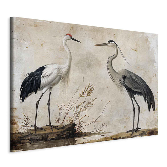 Wandbild XXL - Birds from an old engraving - vintage-style illustration depicting a heron and a crane
