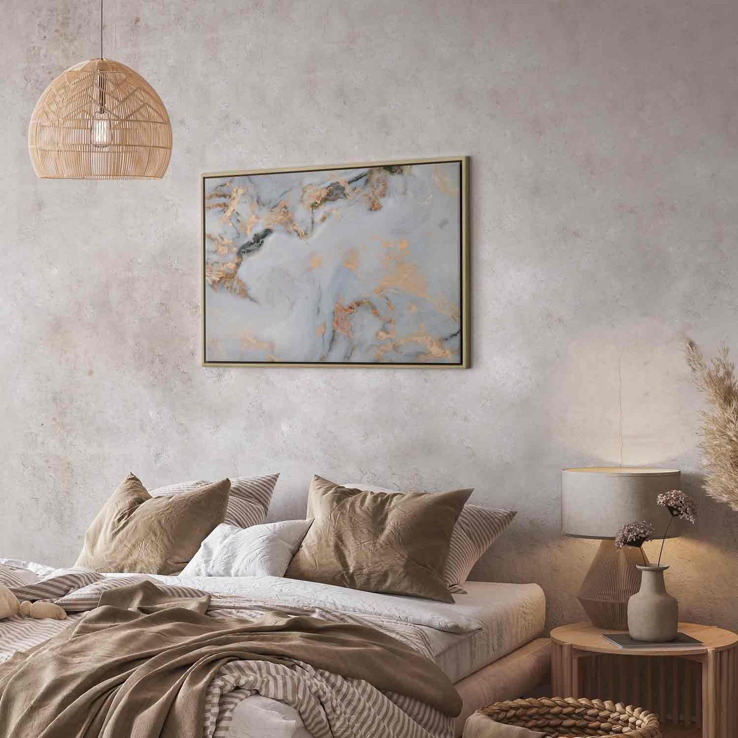 Leinwandbild - White stone – elegant marble with golden reflections