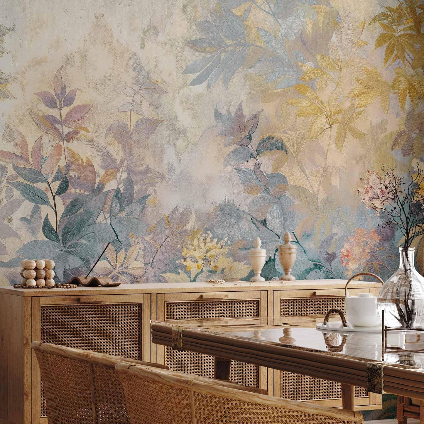 Fototapete - Tapestry Pattern with a Meadow and Flowers Kilim with a Spring Motif