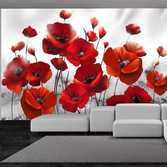Fototapete „Mohn im Mondlicht“ – Magische Stimmung in Rot sawelt.eu