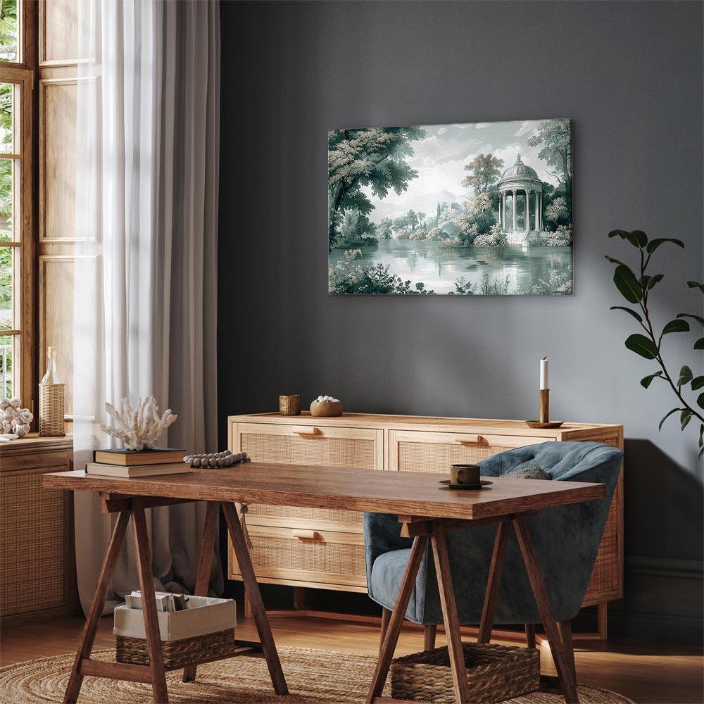 Leinwandbild - View of the Park and Lake Retro Vintage Landscape in Greens