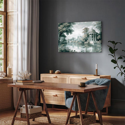 Leinwandbild - View of the Park and Lake Retro Vintage Landscape in Greens