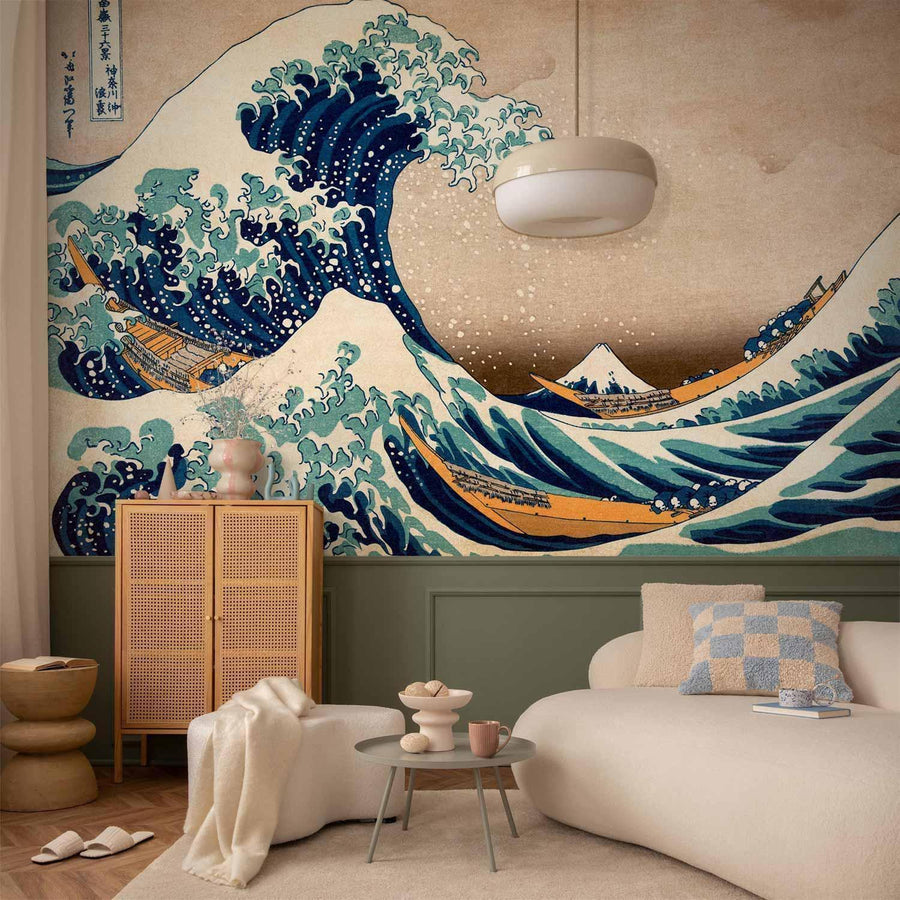 Die große Welle von Kanagawa – Fototapete im Stil von Hokusai