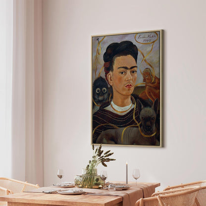 Leinwandbild - Frida Kahlo – Self-Portrait with Changuito