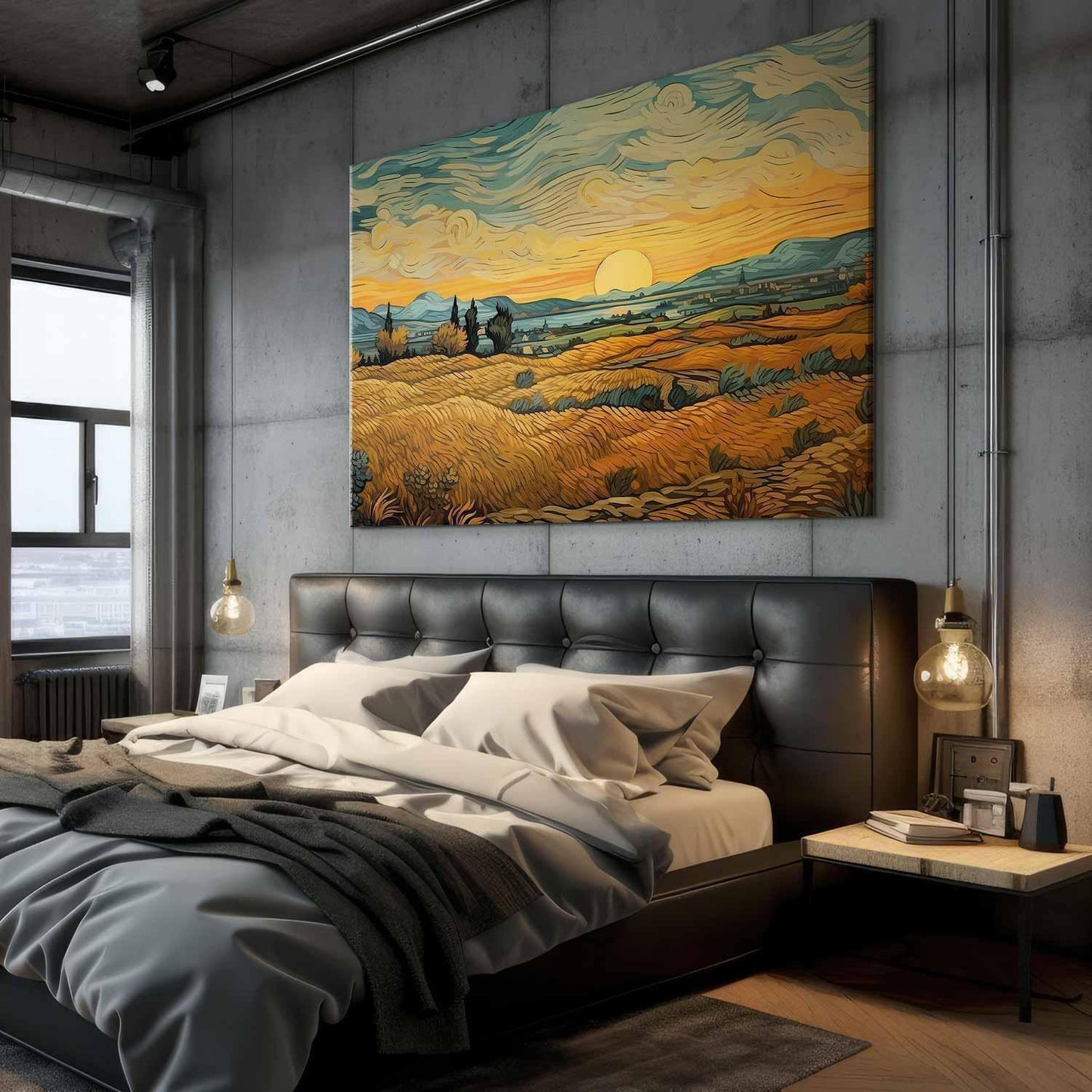 Wandbild XXL - Impressionistic fields - painted golden landscape with fields of grain