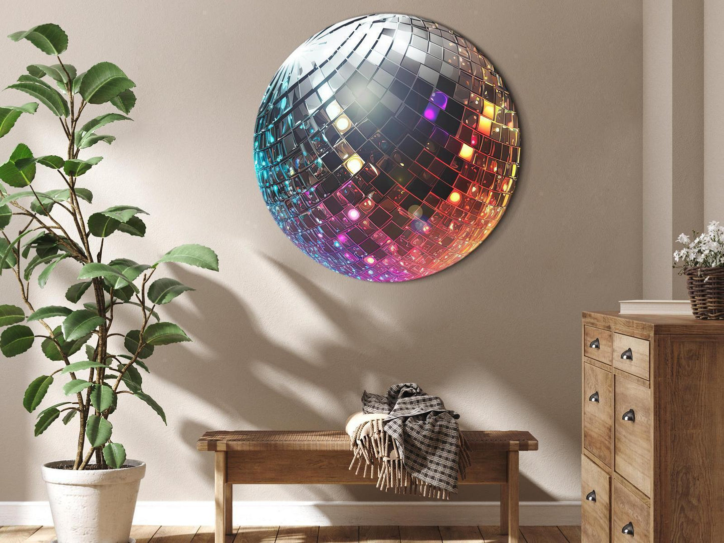 Rundes Bild - Silver disco ball