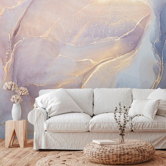 Fototapete - Pink and Blue Marble - Abstract Watercolour With Gold Accent Artgeist