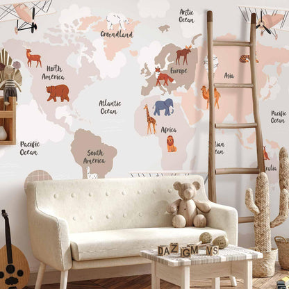 Fototapete - World Map in Beige Tones for Children's Room
