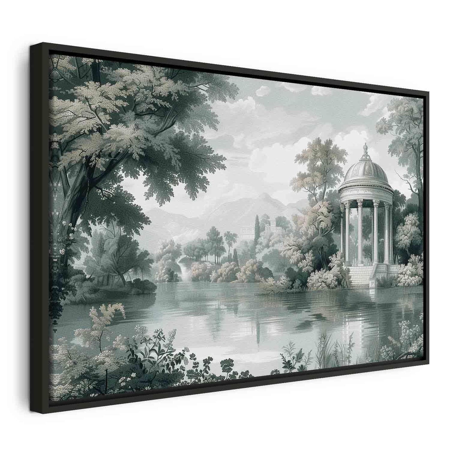 Leinwandbild - View of the Park and Lake Retro Vintage Landscape in Greens Artgeist