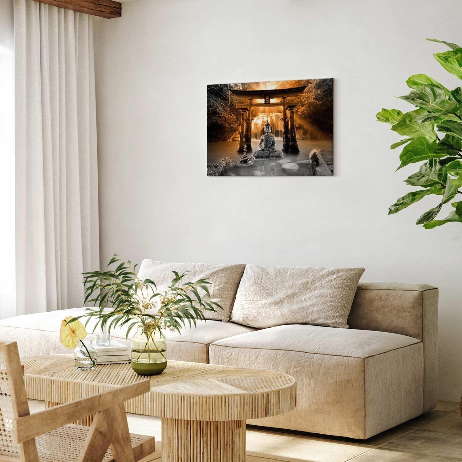 Leinwandbild - Buddha Smile (1 Part) Wide Orange Artgeist