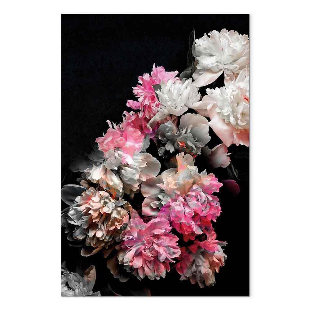 Leinwandbild - Peony Charm (1-part) - Colorful Bouquet on Black Background