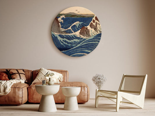 Rundes Bild - Woodcut Utagawa Hiroshige - Great Blue Wave Artgeist