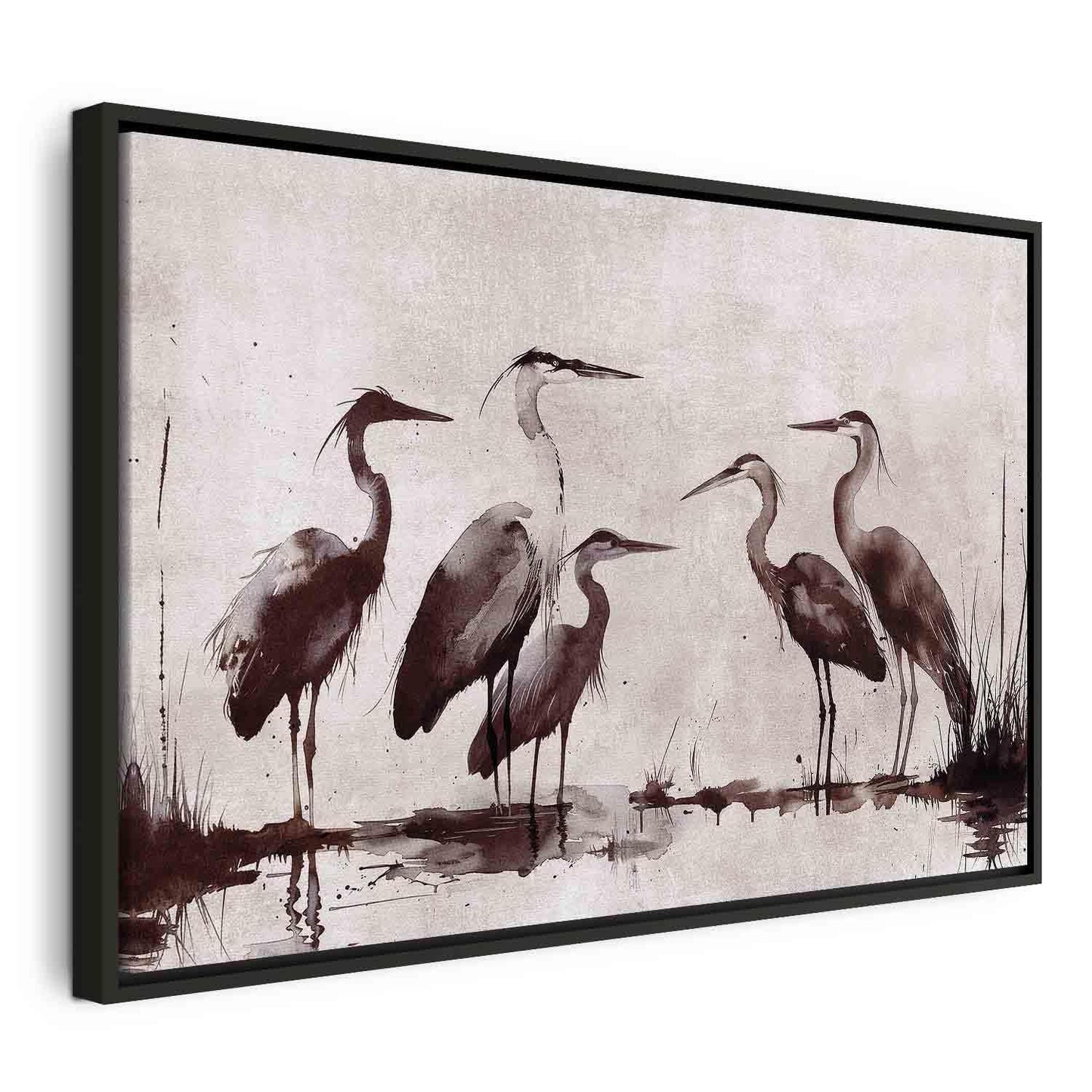 Leinwandbild - Herons painted with ink