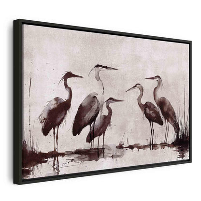 Leinwandbild - Herons painted with ink