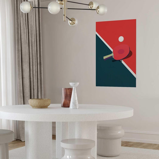 Poster - Table Tennis - Ball and Racket on a Table Artgeist
