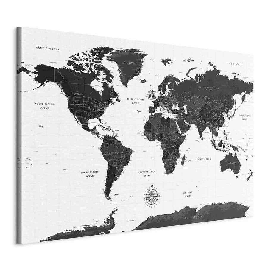 Leinwandbild - Black and White Map (1 Part) Wide Artgeist