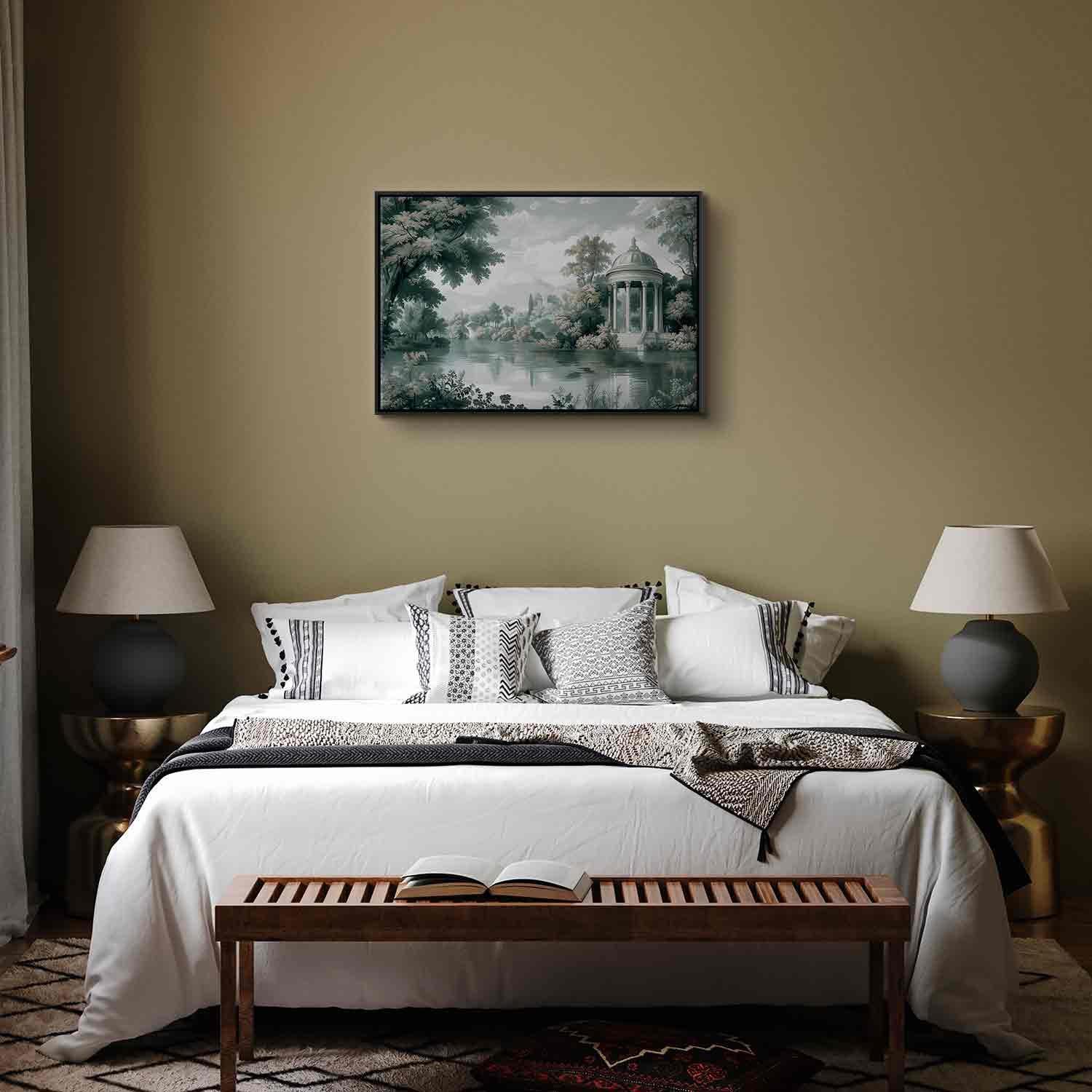 Leinwandbild - View of the Park and Lake Retro Vintage Landscape in Greens Artgeist