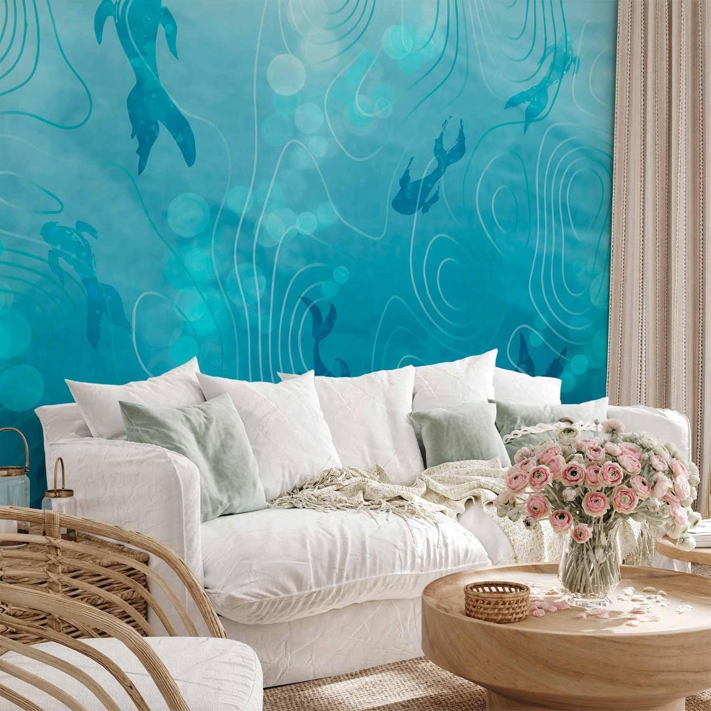 Fototapete Japanischer Koi-Teich - Elegante Koi-Fische im klaren Wasser