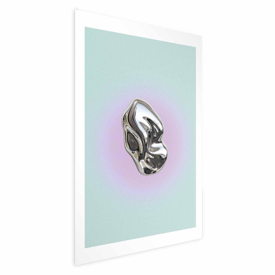 Poster - Metallic Form - abstract sculpture on a mint background with a purple halo Artgeist