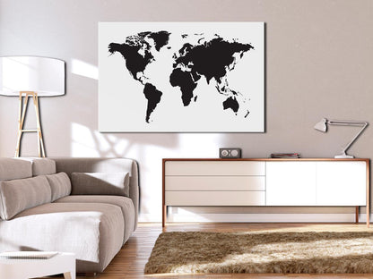 Korkbild - World Map: Black & White Elegance