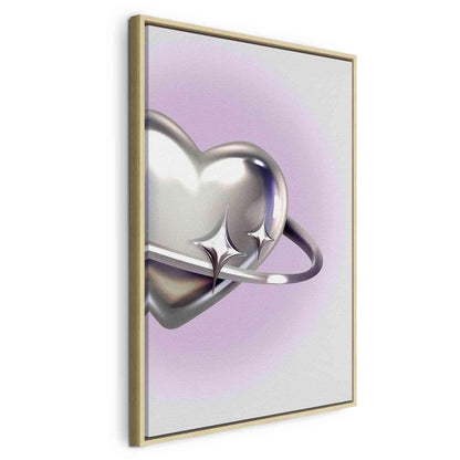 Leinwandbild - Cosmic Heart - Silver Heart with a Ring on a Purple Background Artgeist