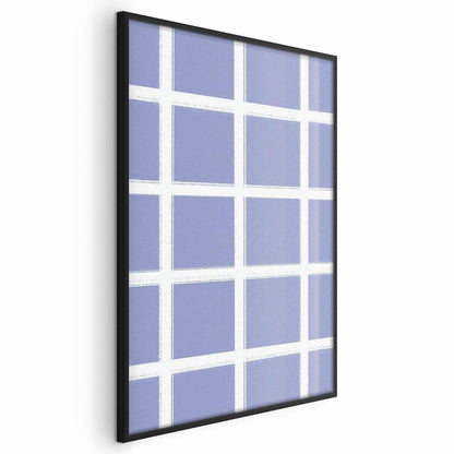 Poster - White Lines - a grid with large gaps on a blue background Artgeist